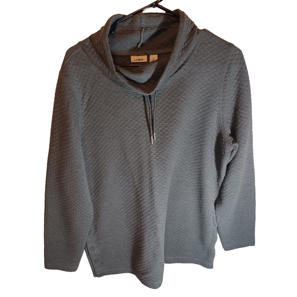 LL bean women sweater gray quilted cowl drawstring large - Picture 1 of 5